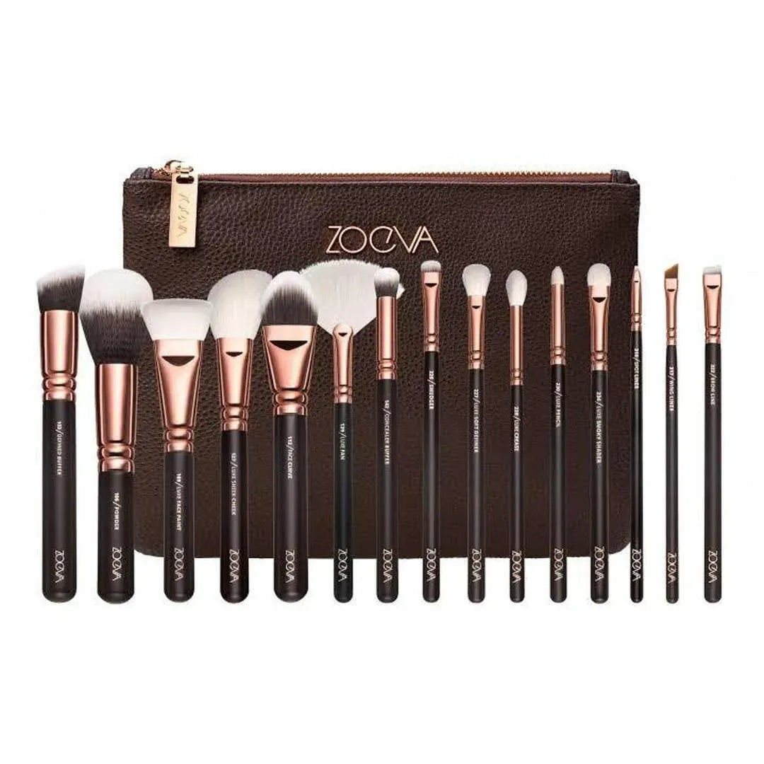 15 PCS Professional Makeup Brush Set with Travel Clutch Bag – Brown Rose Gold Makeup Brushes for Face & Eyes15 PCS Professional Makeup Brush Set with Travel Clutch Bag – Brown Rose Gold Makeup Brushes for Face & Eyes