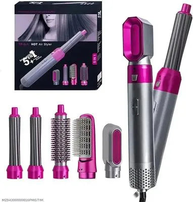 -in-1 Hair Straightener & Styler with 5 Attachments – Pink & Silver