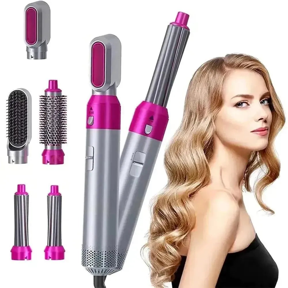 -in-1 Hair Straightener & Styler with 5 Attachments – Pink & Silver