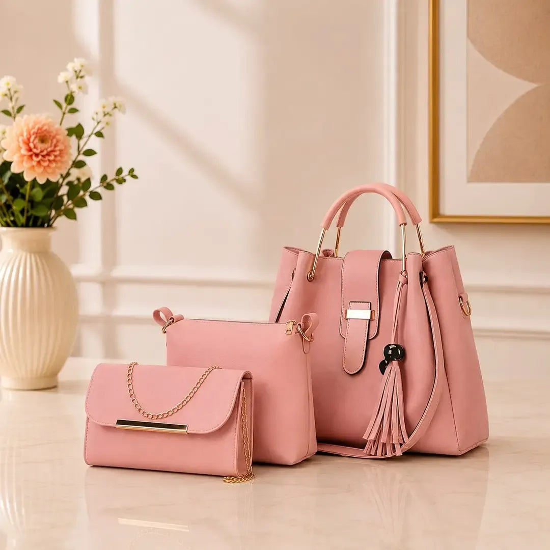 Women's 3-Piece PU Leather Coffee Handbag Set – Stylish Shoulder Bag Collection
