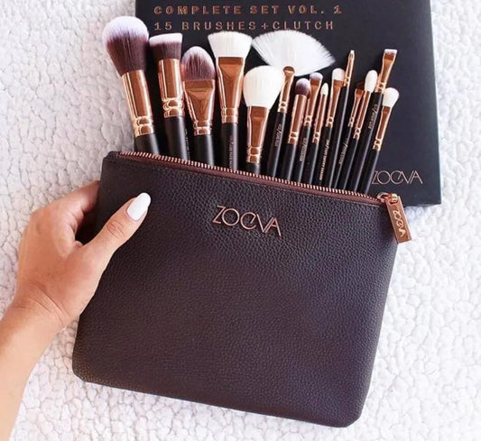 15 PCS Professional Makeup Brush Set with Travel Clutch Bag – Brown Rose Gold Makeup Brushes for Face & Eyes15 PCS Professional Makeup Brush Set with Travel Clutch Bag – Brown Rose Gold Makeup Brushes for Face & Eyes