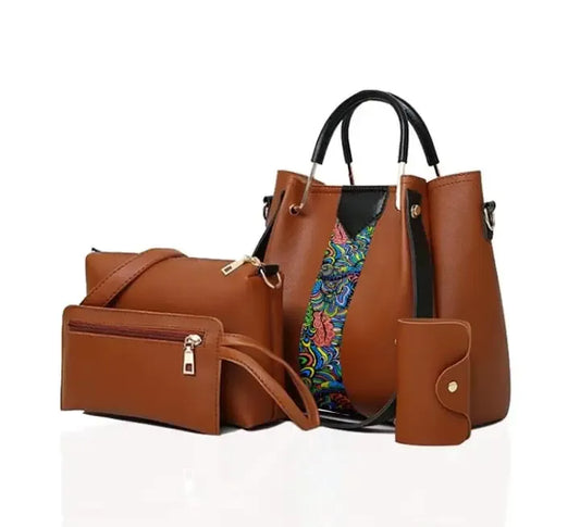 Women's Faux Leather Textured Hand Bag Set – Elegant Designer Shoulder Tote Purse for Women