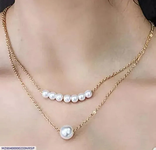 Layered Gold Plated Pearl Necklace for Women | Elegant Double Layer Chain Jewelry
