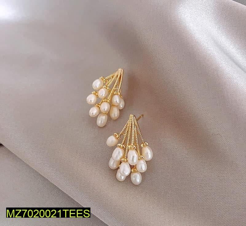Pearl Gold Plated Stud Earrings for Women – Elegant Daily Wear Fashion Jewelry
