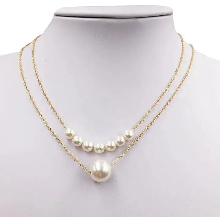 Layered Gold Plated Pearl Necklace for Women | Elegant Double Layer Chain Jewelry