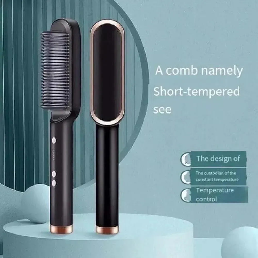 Corded Electric Hair Straightener Brush – Fast Heating Hair Styling Tool (Green)