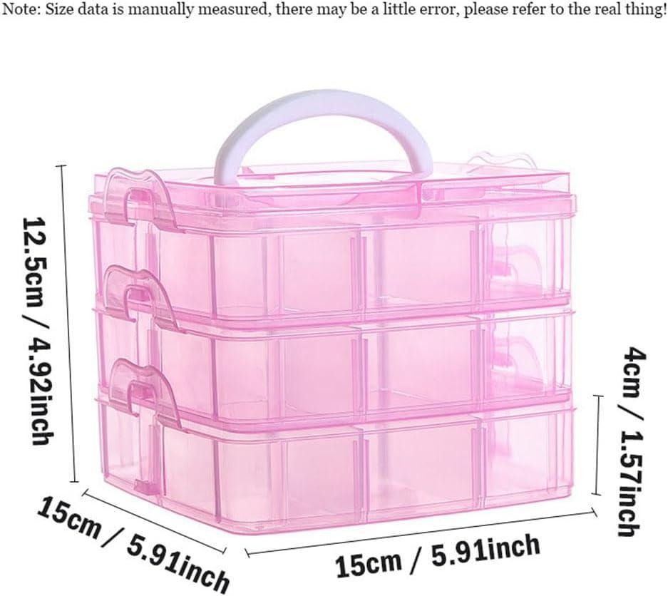 Stackable Transparent Jewellery Organizer Box with Multi-Layer Compartments – Pink & BlueStackable Transparent Jewellery Organizer Box with Multi-Layer Compartments – Pink & Blue